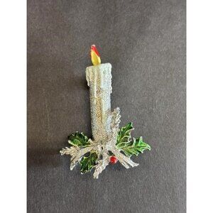 Signed Gerry's Enamel Christmas Candle Brooch